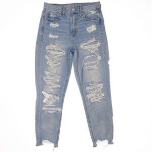 American Eagle Mom Jeans Size 4 Short Destroyed Distressed Blue Measures 28 x 25